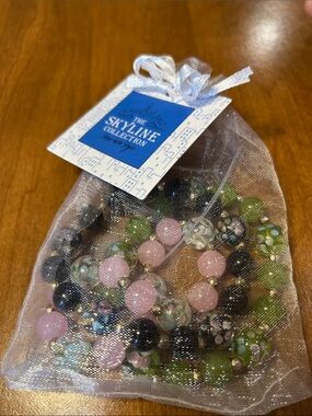 The Skyline Collection Floral Glass Beaded bracelets- Pink, Green, Black